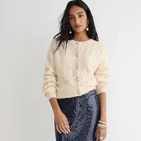J Crew Cable-Knit Cardigan Sweater with Jewel Buttons NWT - Picture 3 of 9